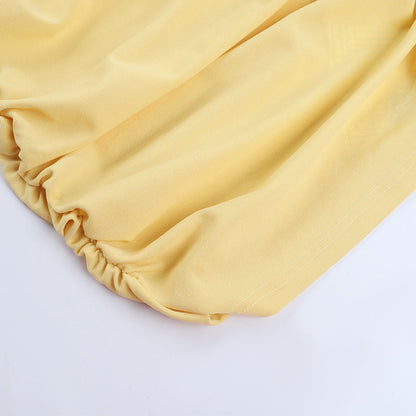 Long flared sleeve v neck ruched solid mini dress  | Festival Outfits Women