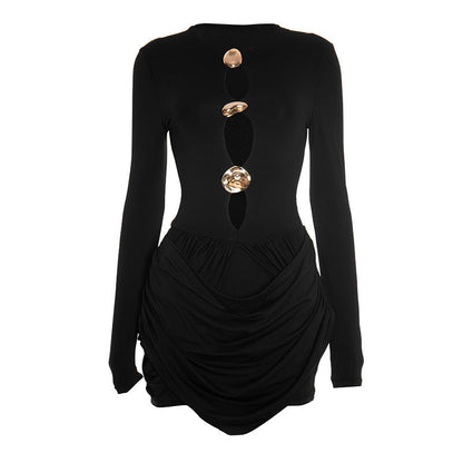 Long sleeve ruched hollow out cut out mini dress  | Festival Outfits Women