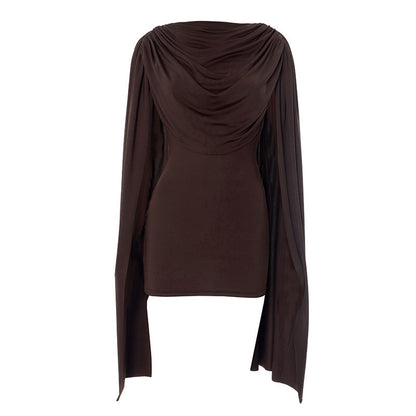 Long flared sleeve solid ruched mini dress  | Festival Outfits Women