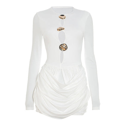 Long sleeve ruched hollow out cut out mini dress  | Festival Outfits Women