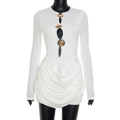Long sleeve ruched hollow out cut out mini dress  | Festival Outfits Women