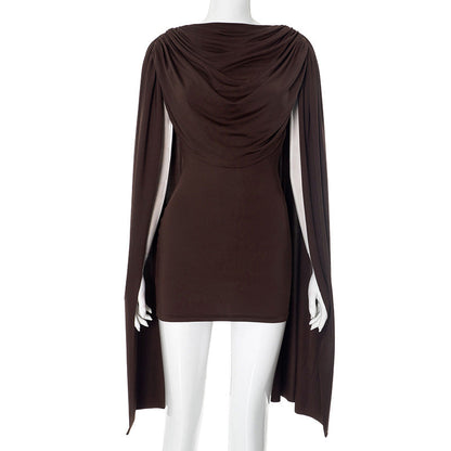 Long flared sleeve solid ruched mini dress  | Festival Outfits Women