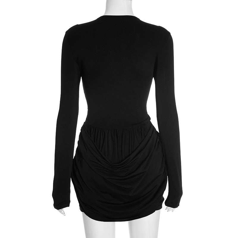 Long sleeve ruched hollow out cut out mini dress  | Festival Outfits Women