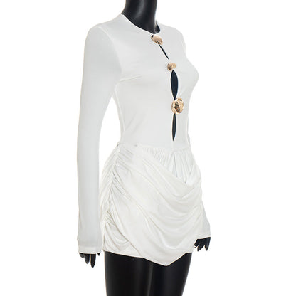 Long sleeve ruched hollow out cut out mini dress  | Festival Outfits Women