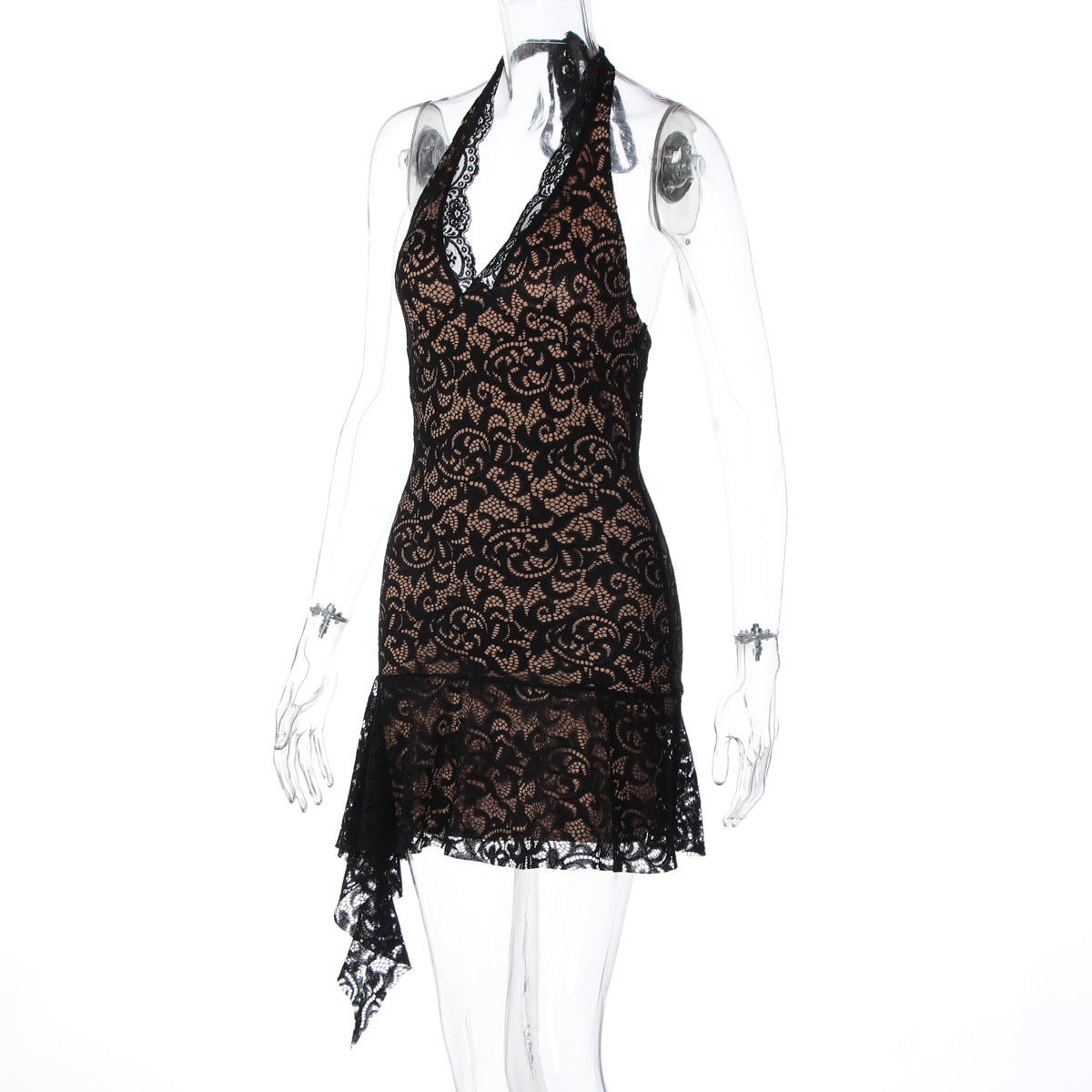 Halter v neck ruffle lace mini dress  | Festival Outfits Women