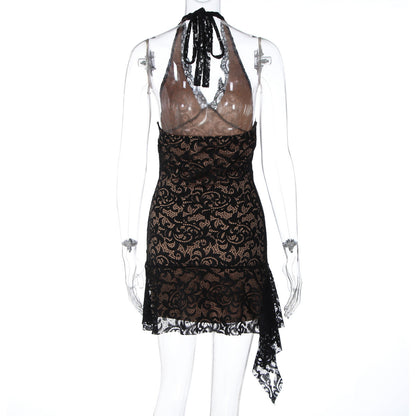 Halter v neck ruffle lace mini dress  | Festival Outfits Women
