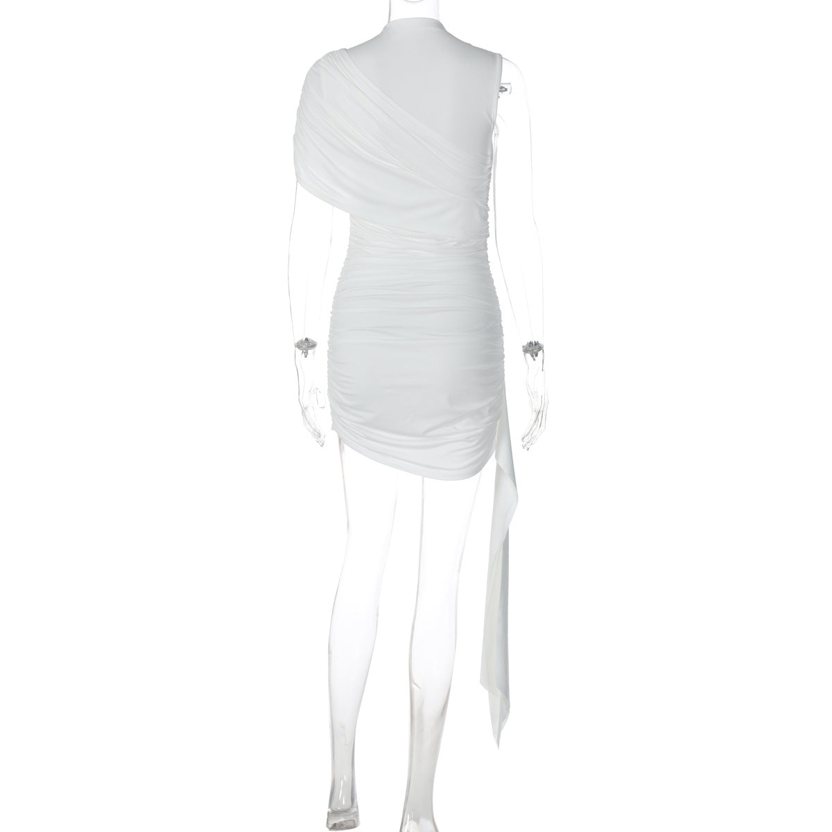 Ruched one shoulder solid high neck mini dress  | Festival Outfits Women