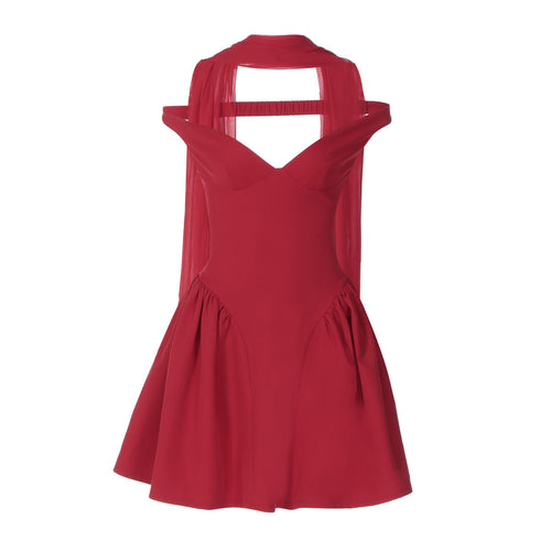 V neck off shoulder solid zip-up mini dress  | Festival Outfits Women