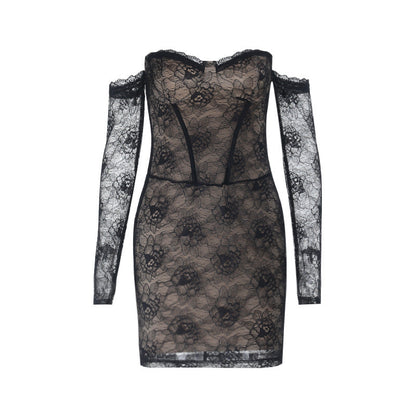 Long sleeve lace off shoulder mini dress  | Festival Outfits Women