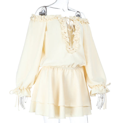 Long sleeve v neck drawstring mini dress  | Festival Outfits Women