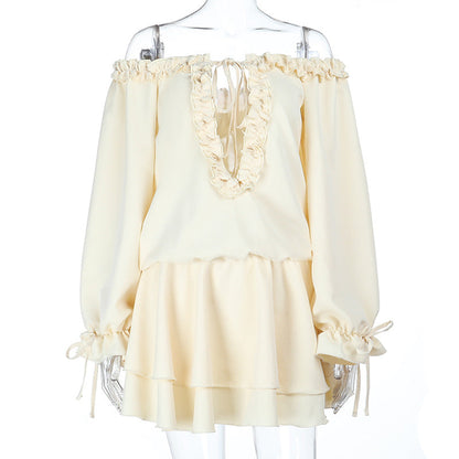 Long sleeve v neck drawstring mini dress  | Festival Outfits Women