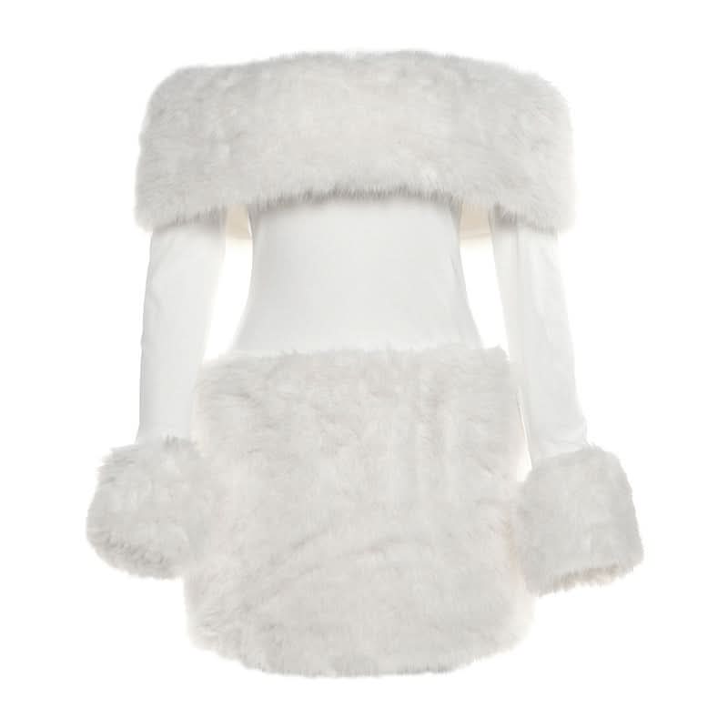 Off shoulder long sleeve fluffy mini dress  | Festival Outfits Women