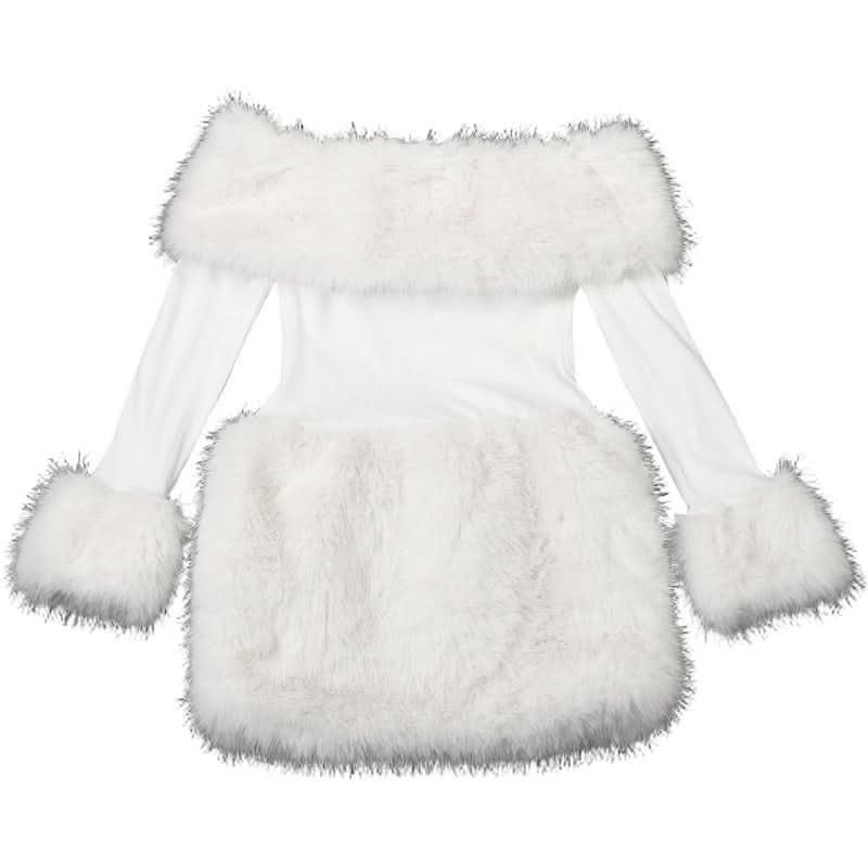 Off shoulder long sleeve fluffy mini dress  | Festival Outfits Women