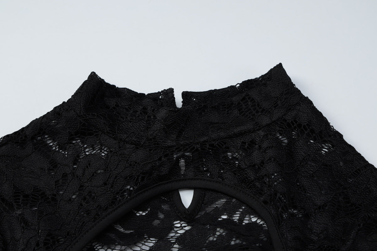 Long sleeve lace hollow out button cut out mini dress  | Festival Outfits Women