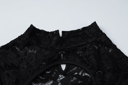 Long sleeve lace hollow out button cut out mini dress  | Festival Outfits Women