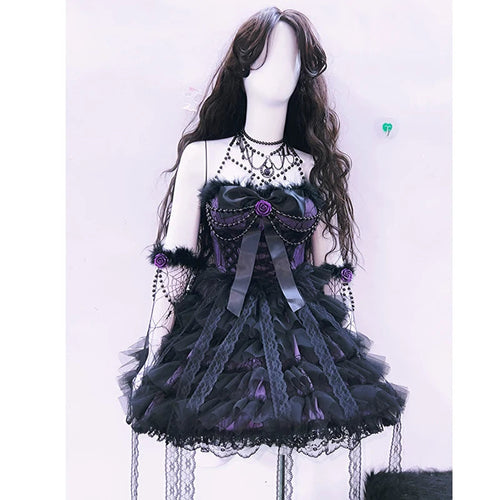 Bowknot mesh ruffle fluffy gloves mini dress  | Festival Outfits Women