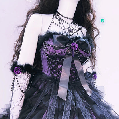 Bowknot mesh ruffle fluffy gloves mini dress  | Festival Outfits Women