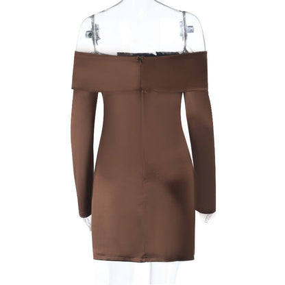 Off shoulder long sleeve zip-up solid mini dress  | Festival Outfits Women