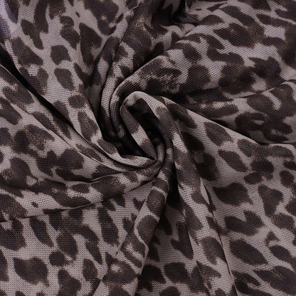 Halter v neck bowknot leopard print mesh mini dress  | Festival Outfits Women  | Leopard Print Mini Dress