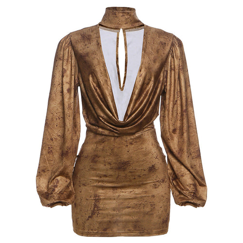 Cowl neck long sleeve high neck ruched mini dress  | Festival Outfits Women