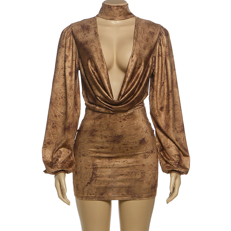 Cowl neck long sleeve high neck ruched mini dress  | Festival Outfits Women