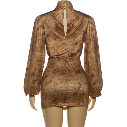 Cowl neck long sleeve high neck ruched mini dress  | Festival Outfits Women