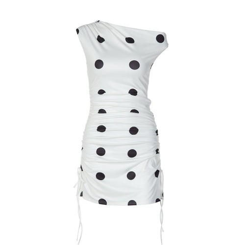 Off shoulder polka dot drawstring mini dress  | Festival Outfits Women