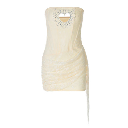Hollow out beaded lace irregular tube cut out mini dress  | Festival Outfits Women