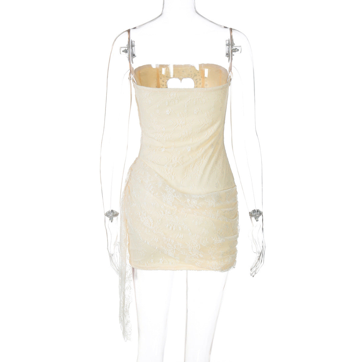 Hollow out beaded lace irregular tube cut out mini dress  | Festival Outfits Women