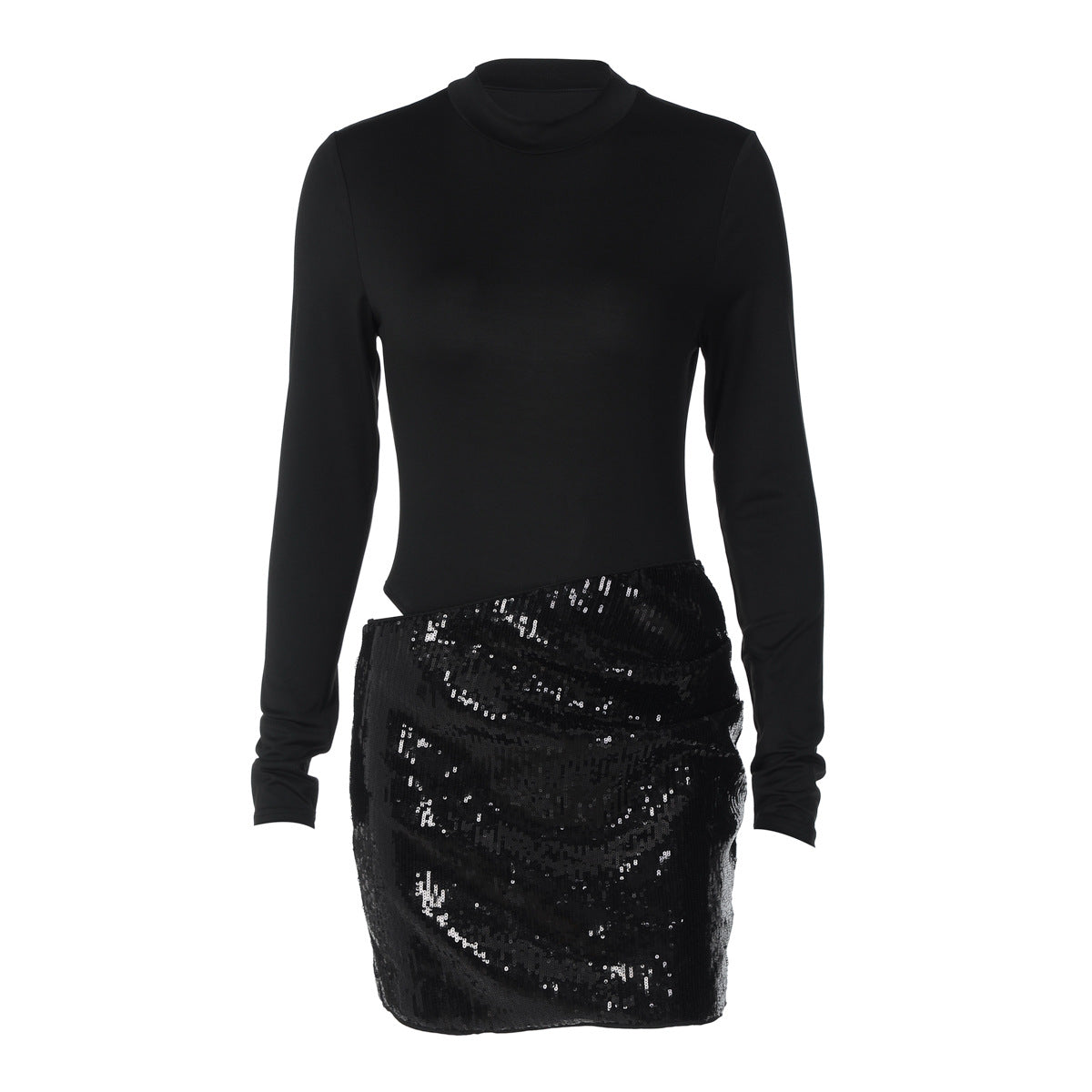 Long sleeve crewneck glitter hollow out cut out mini dress  | Festival Outfits Women