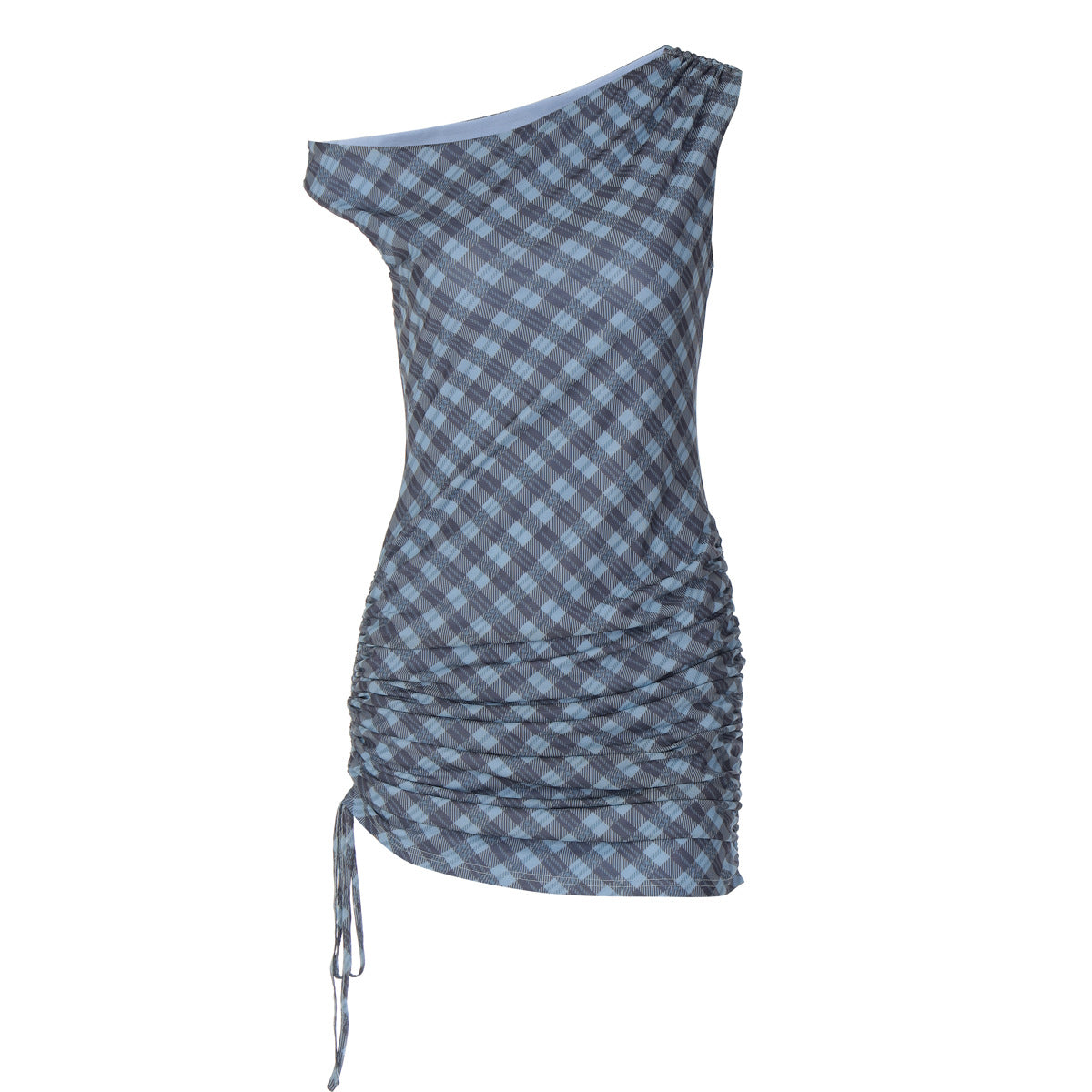 Plaid ruched drawstring irregular mini dress  | Festival Outfits Women