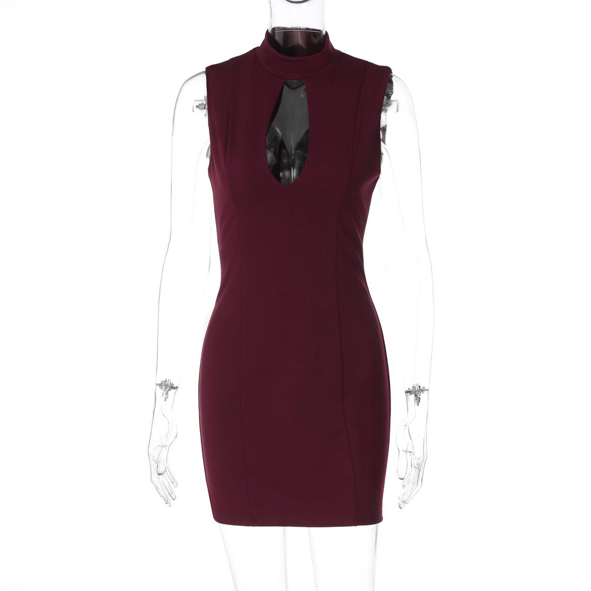 Hollow out crewneck sleeveless zip-up cut out mini dress  | Festival Outfits Women