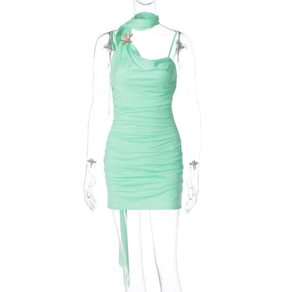 Ruched cowl neck backless cami mini dress  | Festival Outfits Women