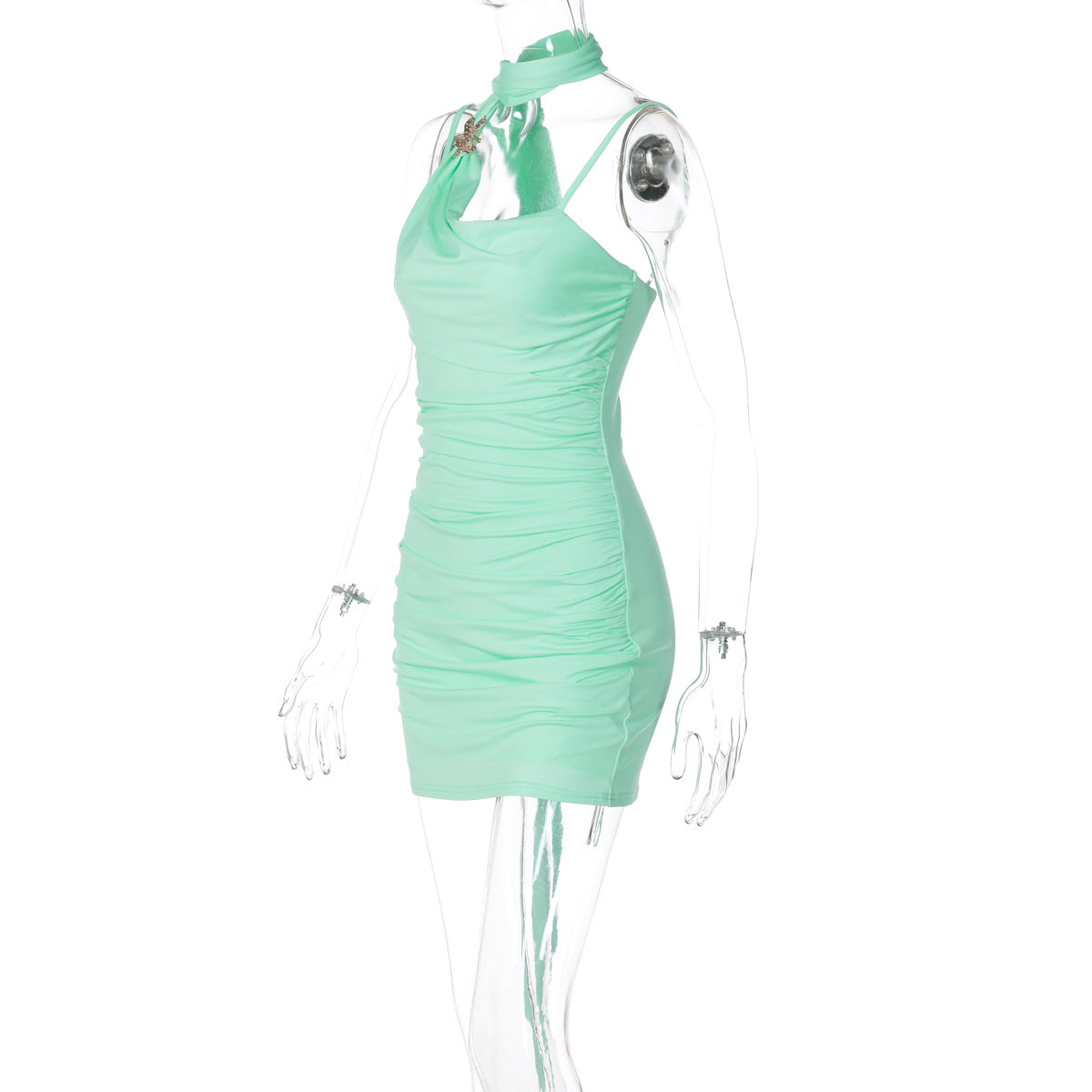Ruched cowl neck backless cami mini dress  | Festival Outfits Women