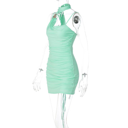 Ruched cowl neck backless cami mini dress  | Festival Outfits Women