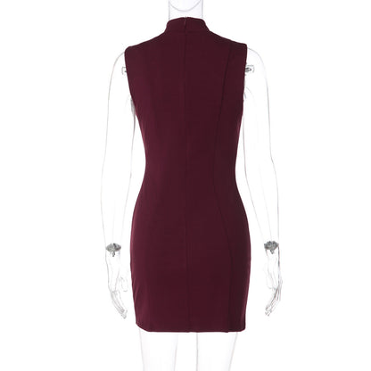 Hollow out crewneck sleeveless zip-up cut out mini dress  | Festival Outfits Women