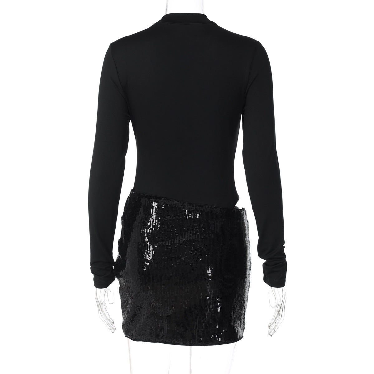 Long sleeve crewneck glitter hollow out cut out mini dress  | Festival Outfits Women