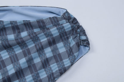 Plaid ruched drawstring irregular mini dress  | Festival Outfits Women