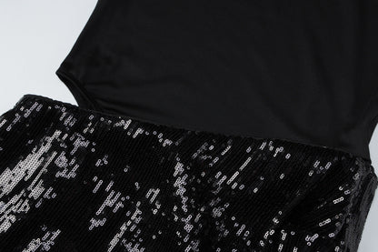 Long sleeve crewneck glitter hollow out cut out mini dress  | Festival Outfits Women