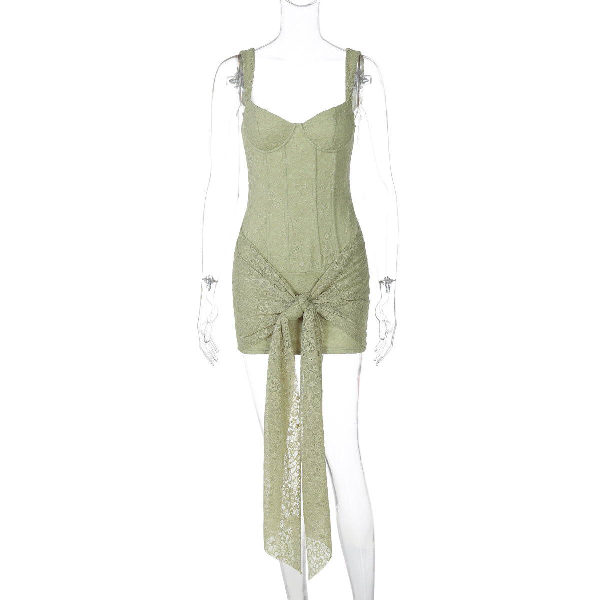 Self tie lace v neck zip-up cami mini dress  | Festival Outfits Women