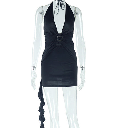Halter ruffle backless self tie mini dress  | Festival Outfits Women