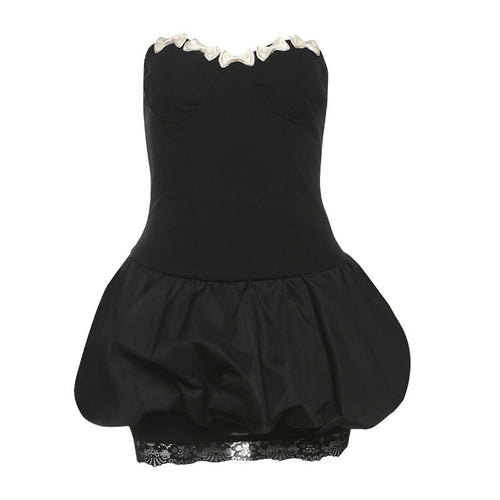 Sweetheart neck bowknot lace hem mini dress  | Festival Outfits Women
