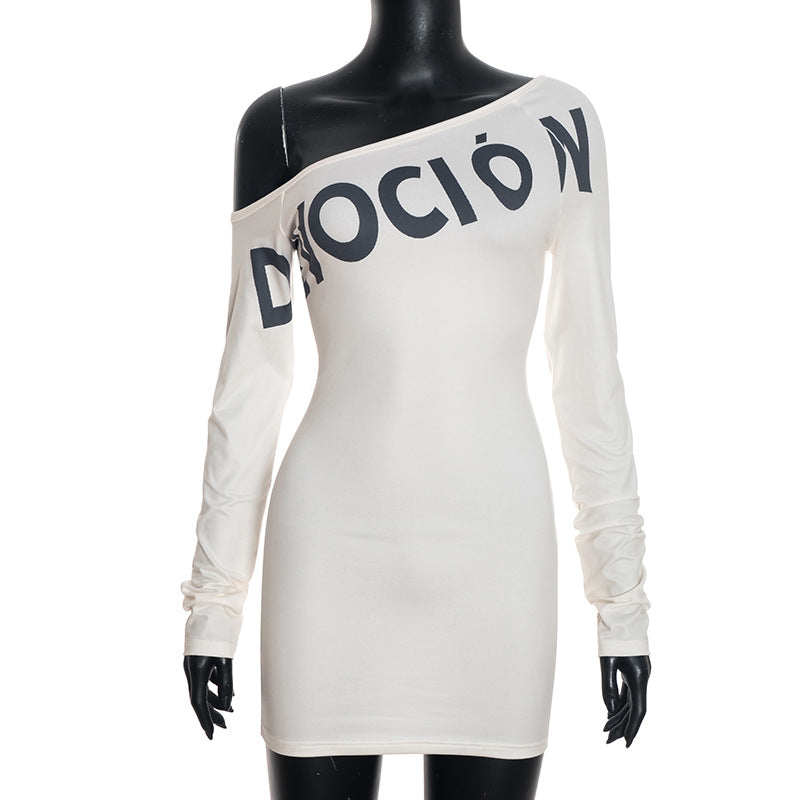 Long sleeve irregular letter pattern mini dress  | Festival Outfits Women