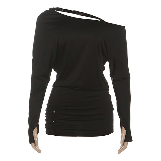 Long sleeve gloves ruched irregular mini dress  | Festival Outfits Women