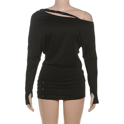 Long sleeve gloves ruched irregular mini dress  | Festival Outfits Women