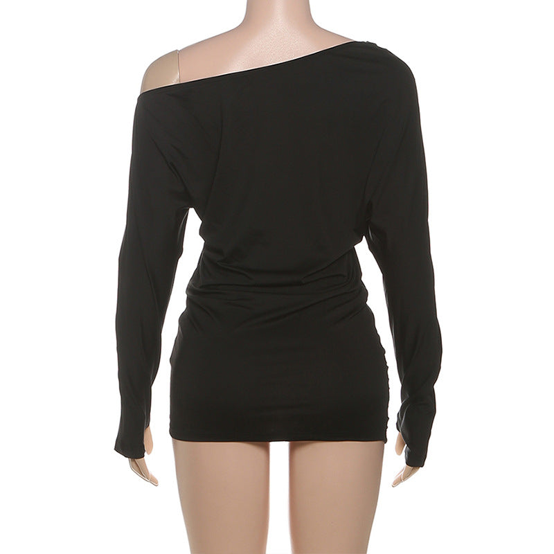 Long sleeve gloves ruched irregular mini dress  | Festival Outfits Women