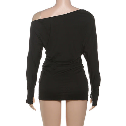 Long sleeve gloves ruched irregular mini dress  | Festival Outfits Women
