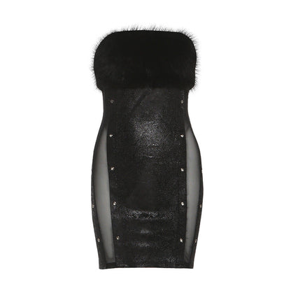 Fluffy mesh patchwork tube mini dress  | Festival Outfits Women