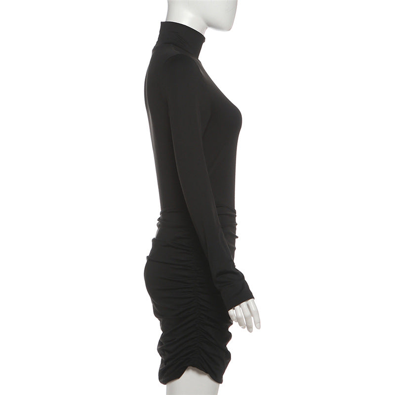 Ruched high neck long sleeve button mini dress  | Festival Outfits Women