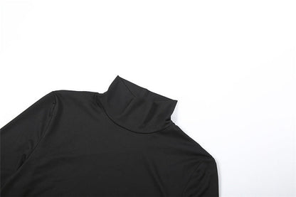 Ruched high neck long sleeve button mini dress  | Festival Outfits Women